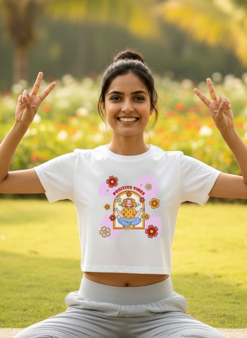 Positive Vibes | White | Vichitra Crop tops