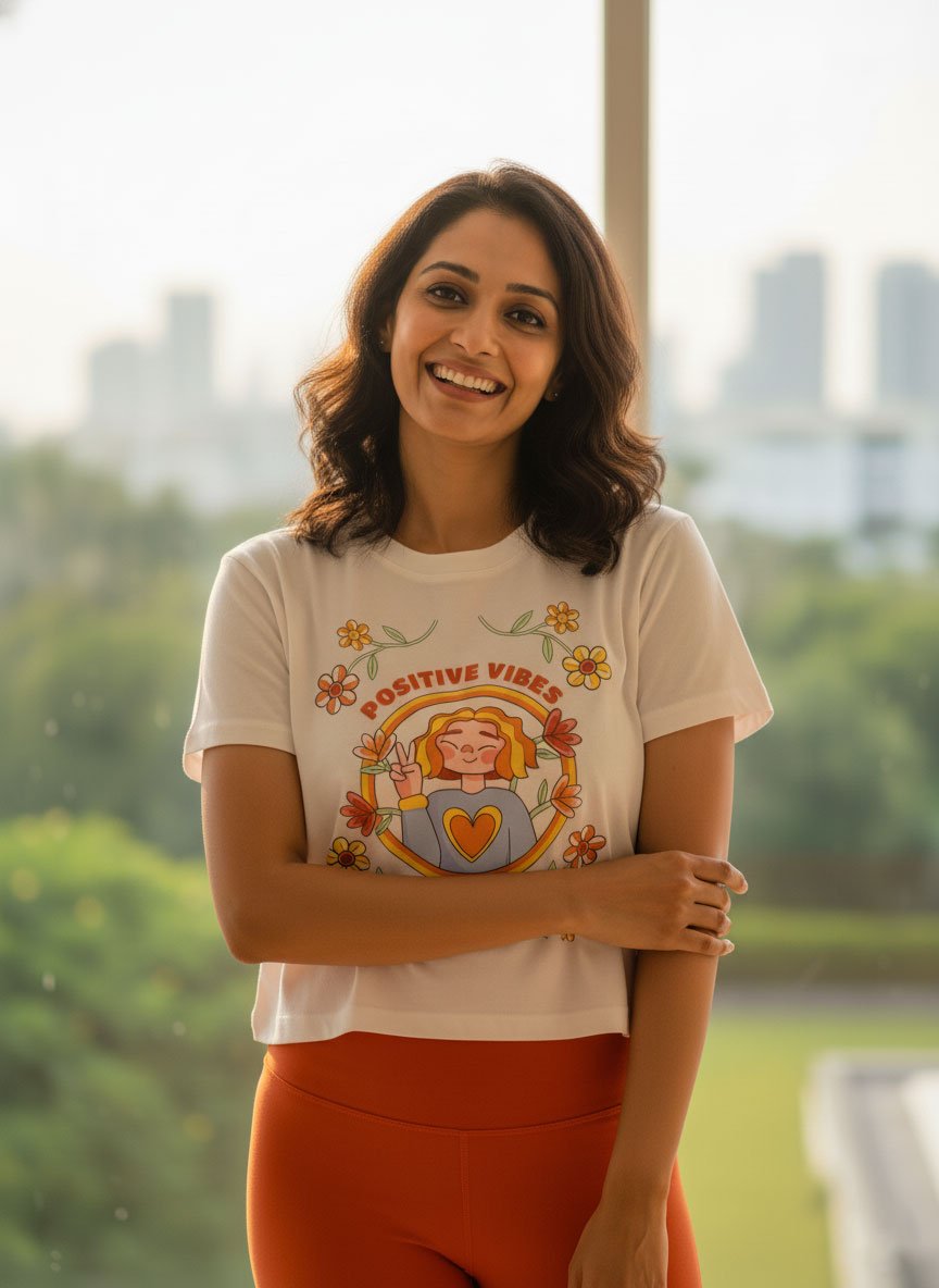 Positive Vibes | White | Vichitra Crop tops