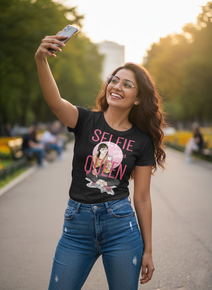 Selfie Queen | Women Round Neak Vichitra T-Shirt