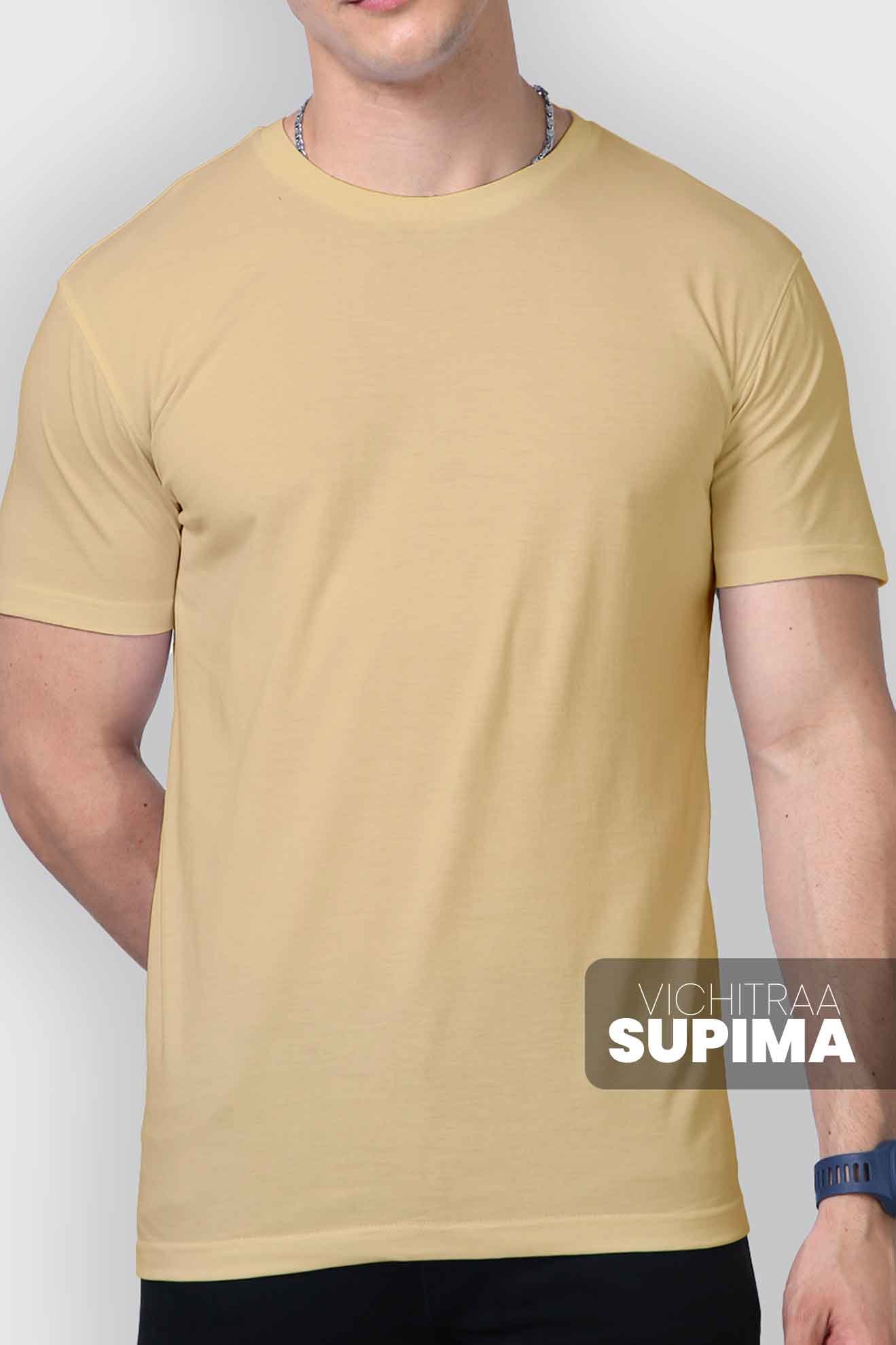 Men’s Beige Supima Cotton T-Shirt – Neutral, Breathable & All-Season Wear