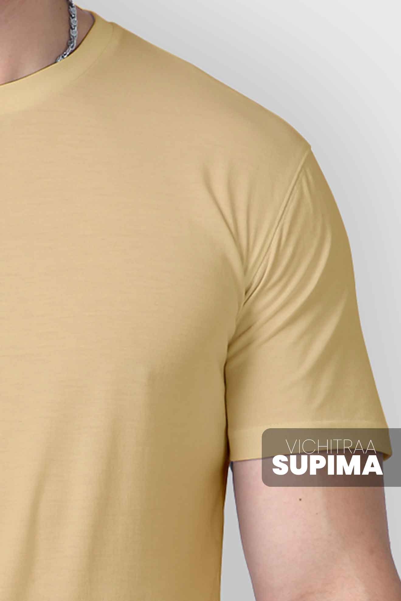 Men’s Beige Supima Cotton T-Shirt – Neutral, Breathable & All-Season Wear - Image 2