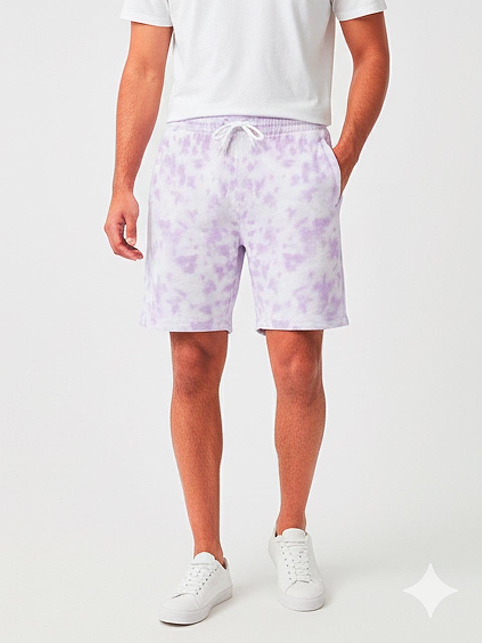 Men’s Tie-Dye Half Pants – Lavender & White | Relaxed Streetwear Fit - Image 3