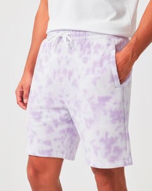Men’s Tie-Dye Half Pants – Lavender & White | Relaxed Streetwear Fit