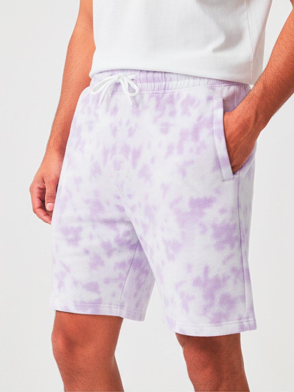 Men’s Tie-Dye Half Pants – Lavender & White | Relaxed Streetwear Fit
