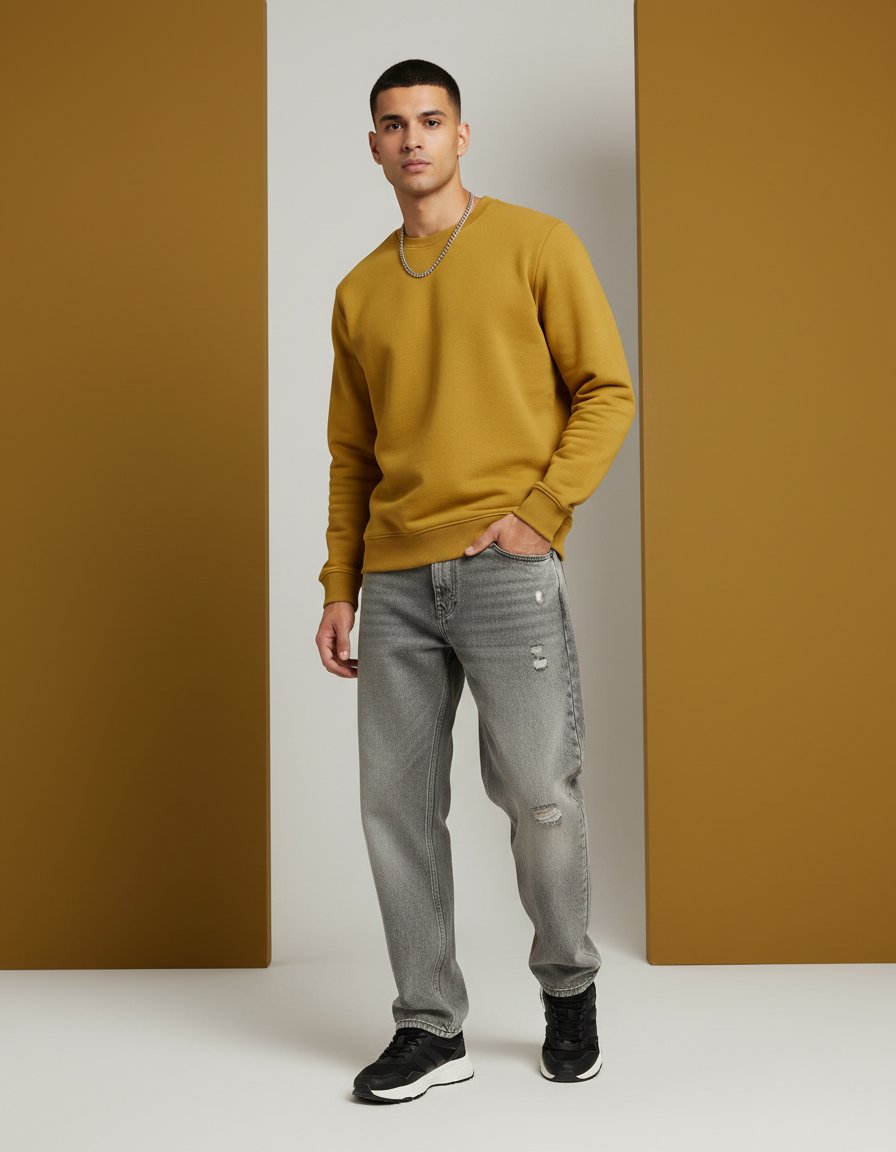 Men's Essential Mustard Yellow Crewneck Sweatshirt - Image 2