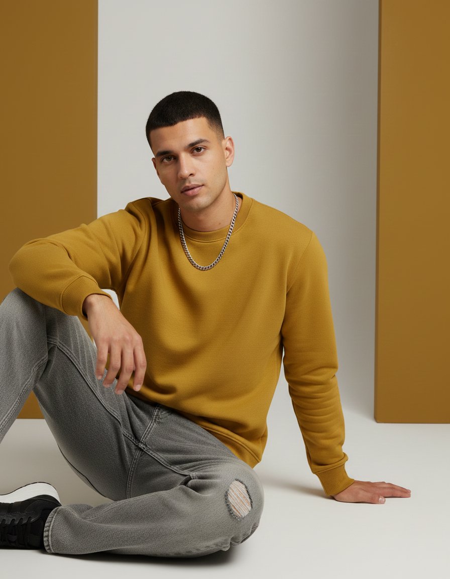 Men's Essential Mustard Yellow Crewneck Sweatshirt