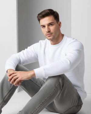 White Men's Essential Crewneck Sweatshirt