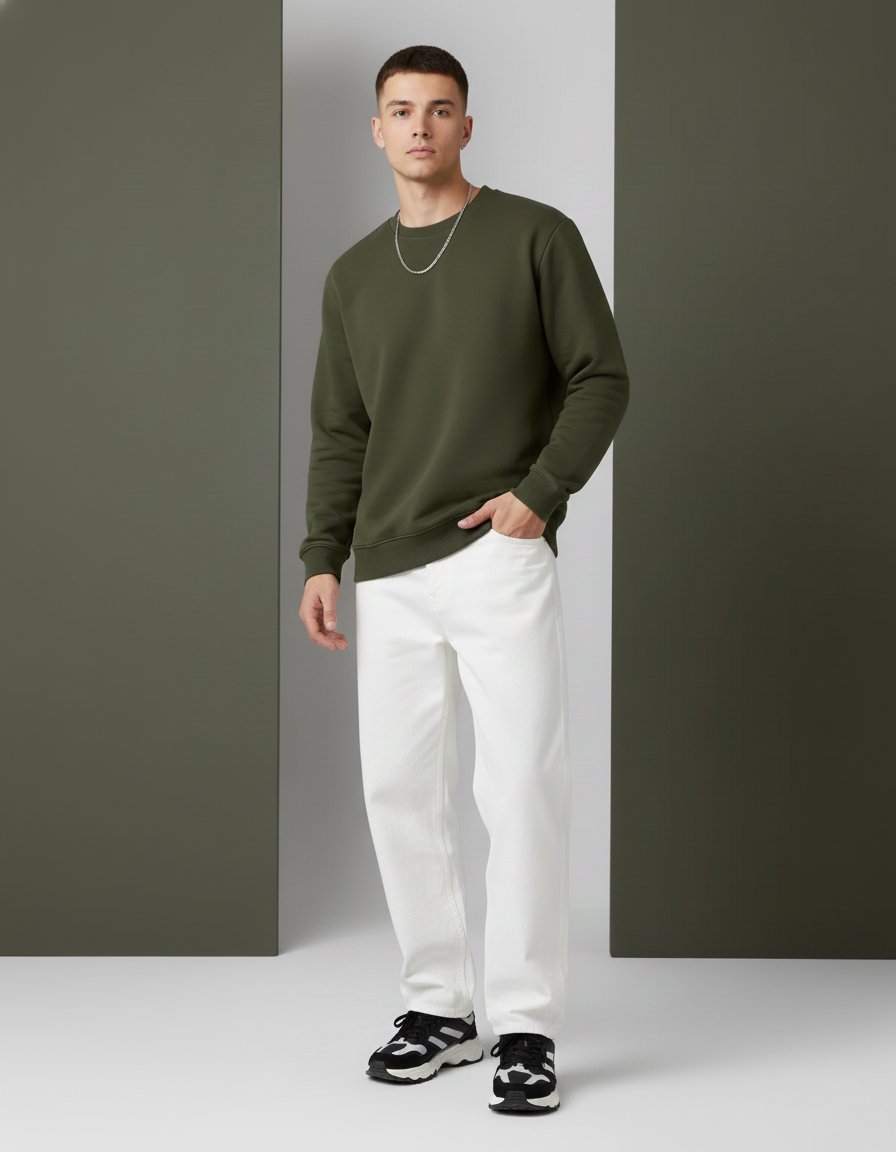 Olive green Men's Essential Crewneck Sweatshirt - Image 3