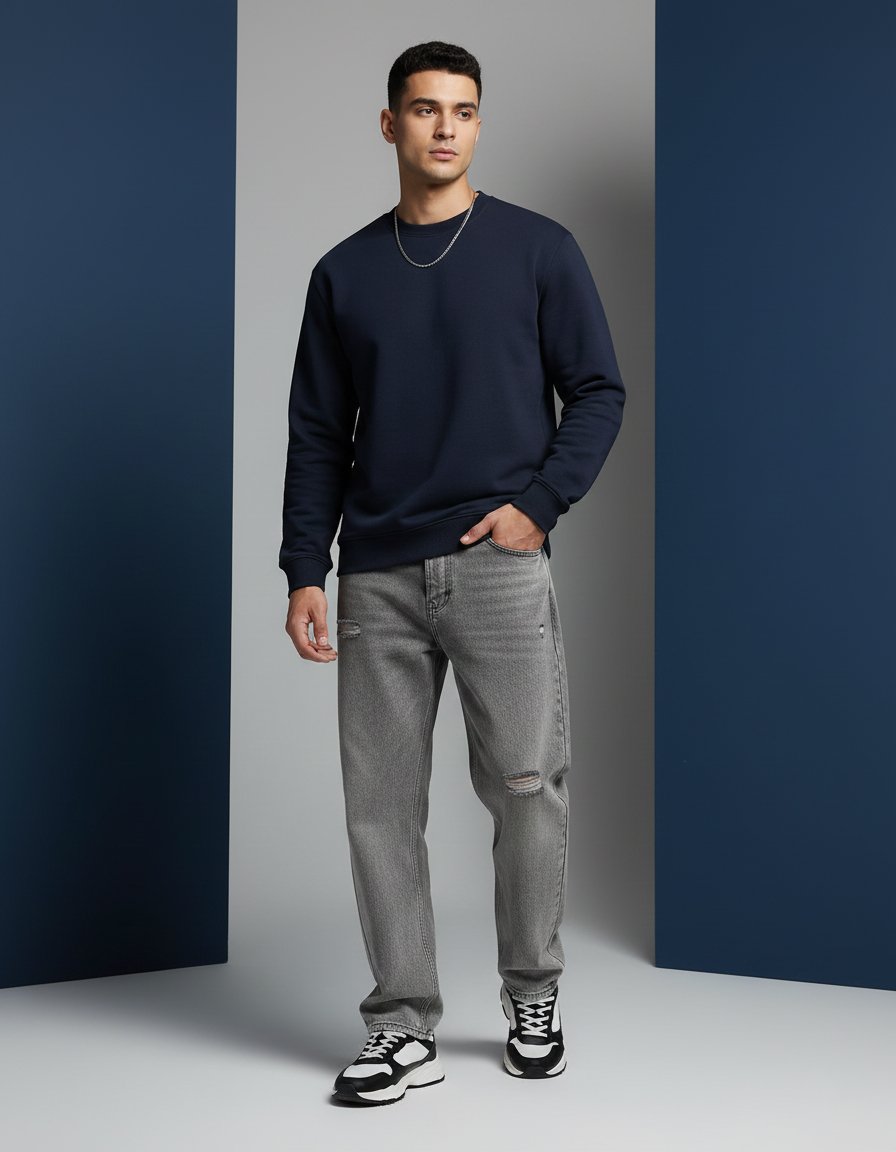 Navy blue Men's Essential Crewneck Sweatshirt - Image 2